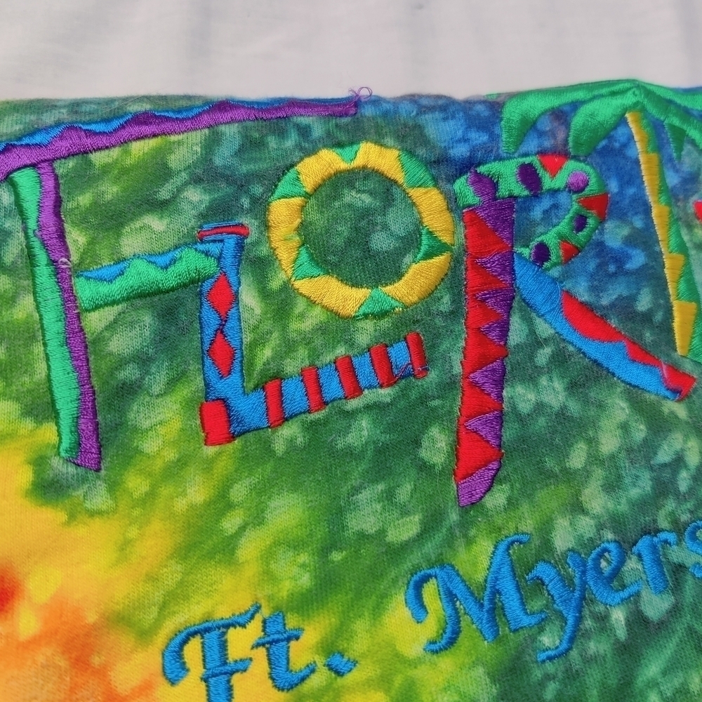 Bright Rainbow Tie Dye Tee Shirt T-shirt Florida Embroidery Sz Large - Picture 4 of 10
